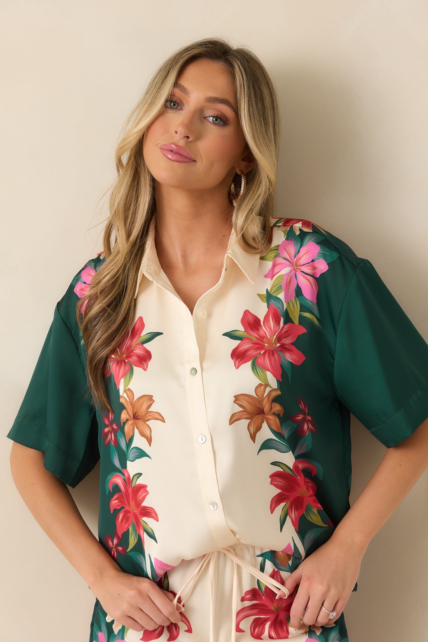 Z Supply Lani Kiwi Teal Multi Floral Button Up Top