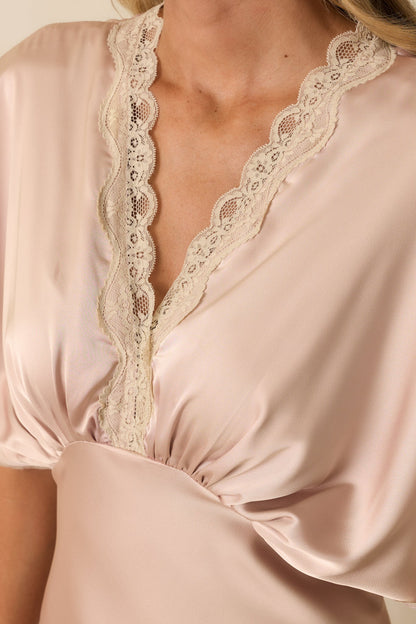 All The Right Reasons Dusty Pink Satin Lace Trim Maxi Dress