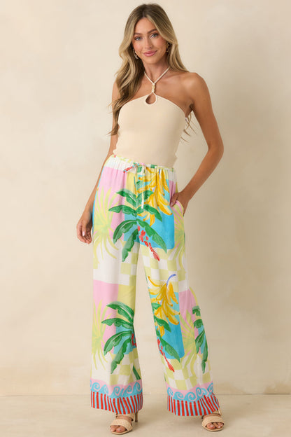 MINKPINK Palmira Multi Vacation Palms Print Drawstring Pants