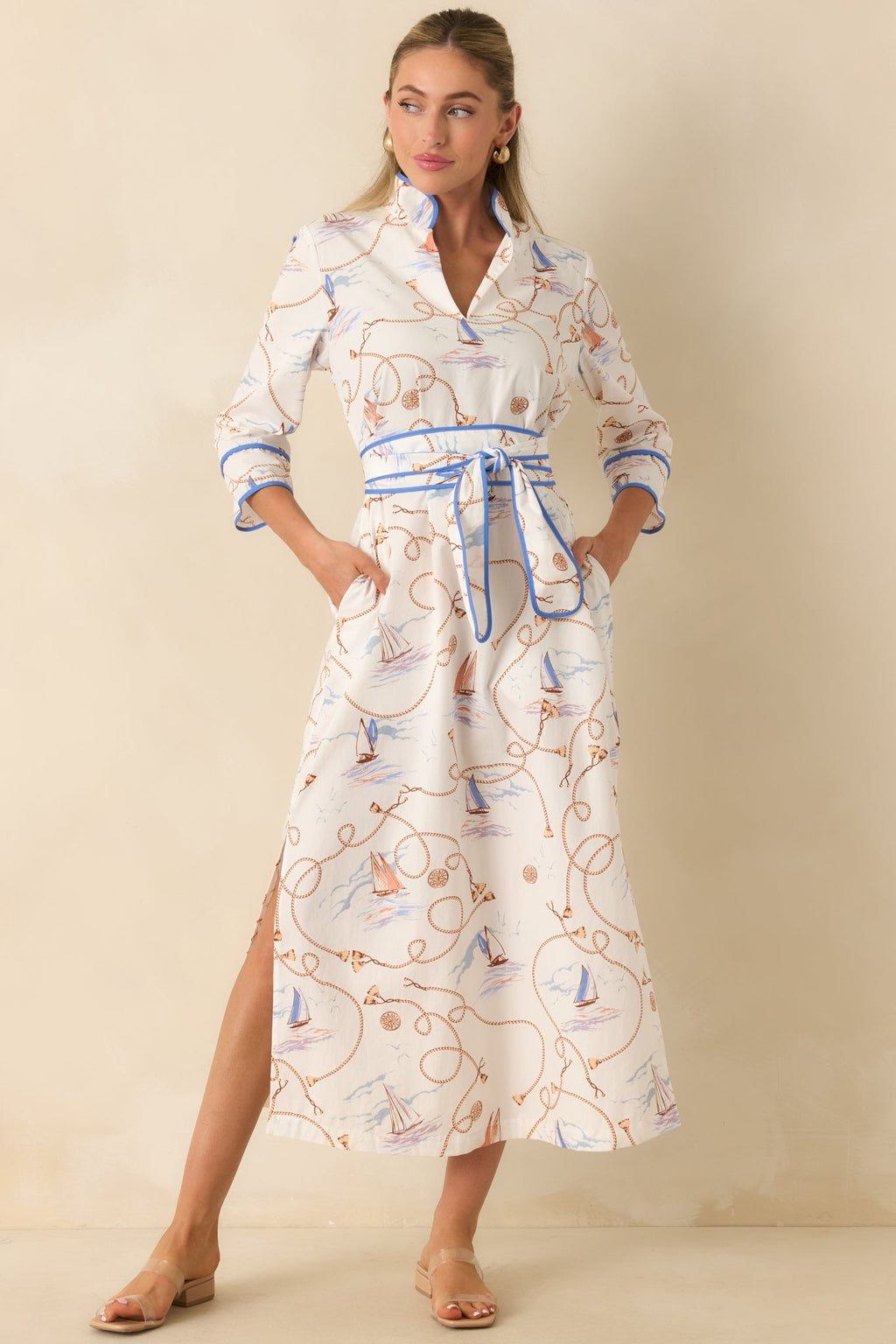 Prosperina Matilda Ivory Multi Cotton Nautical Maxi Dress