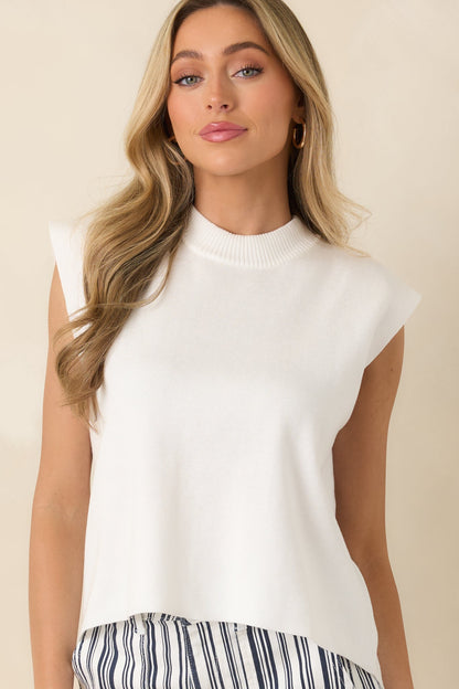 No Questions Asked Ivory Knit Sleeveless Mock Neck Top