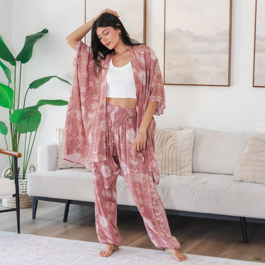 Dusty Rose Lotus Moon Lounge Set