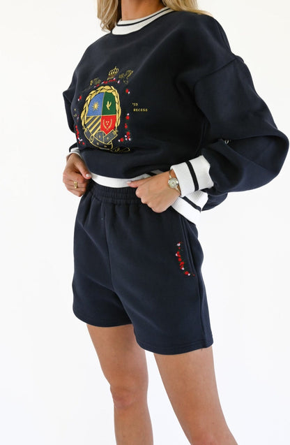 Herald Floral Sweat Shorts — Navy