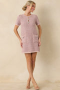 Soft Kisses Dusty Pink Short Sleeve Tweed Mini Dress