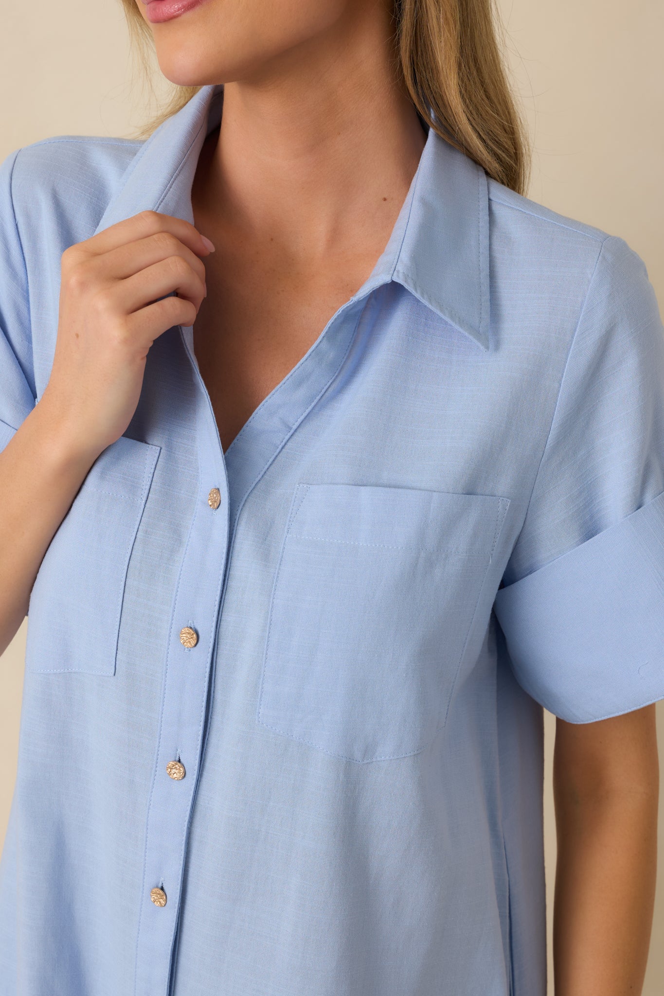 Show Me the Way Light Blue Cotton Button Front Midi Shirt Dress
