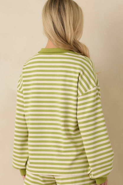 Smooth Strides Matcha Green Stripe Long Sleeve V-Neck Lounge Top