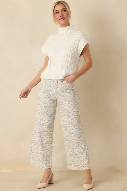 I'm Sure of It Ivory Cable Knit Sleeveless Mock Neck Sweater