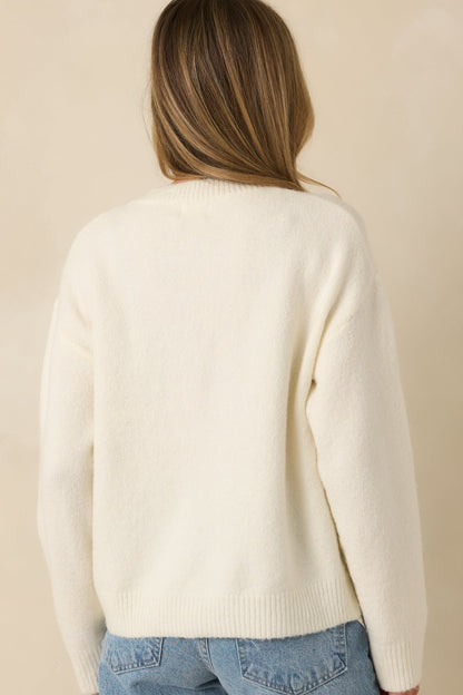 Where the Wildflowers Are Ivory Multi Knit Floral Embroidered Cardigan Sweater
