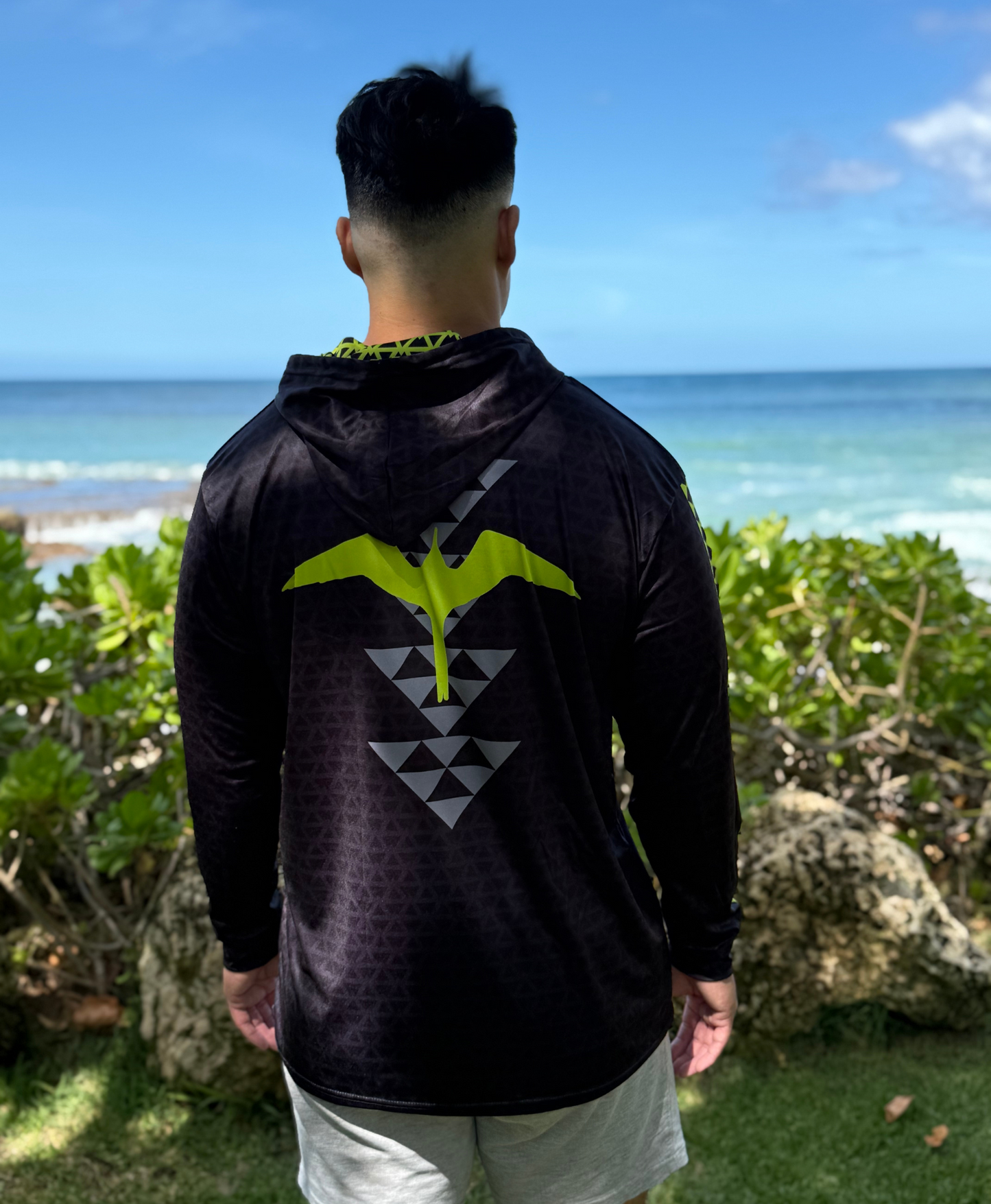 Iwa Triangles Hooded Long Sleeve Drifit Neon on Black