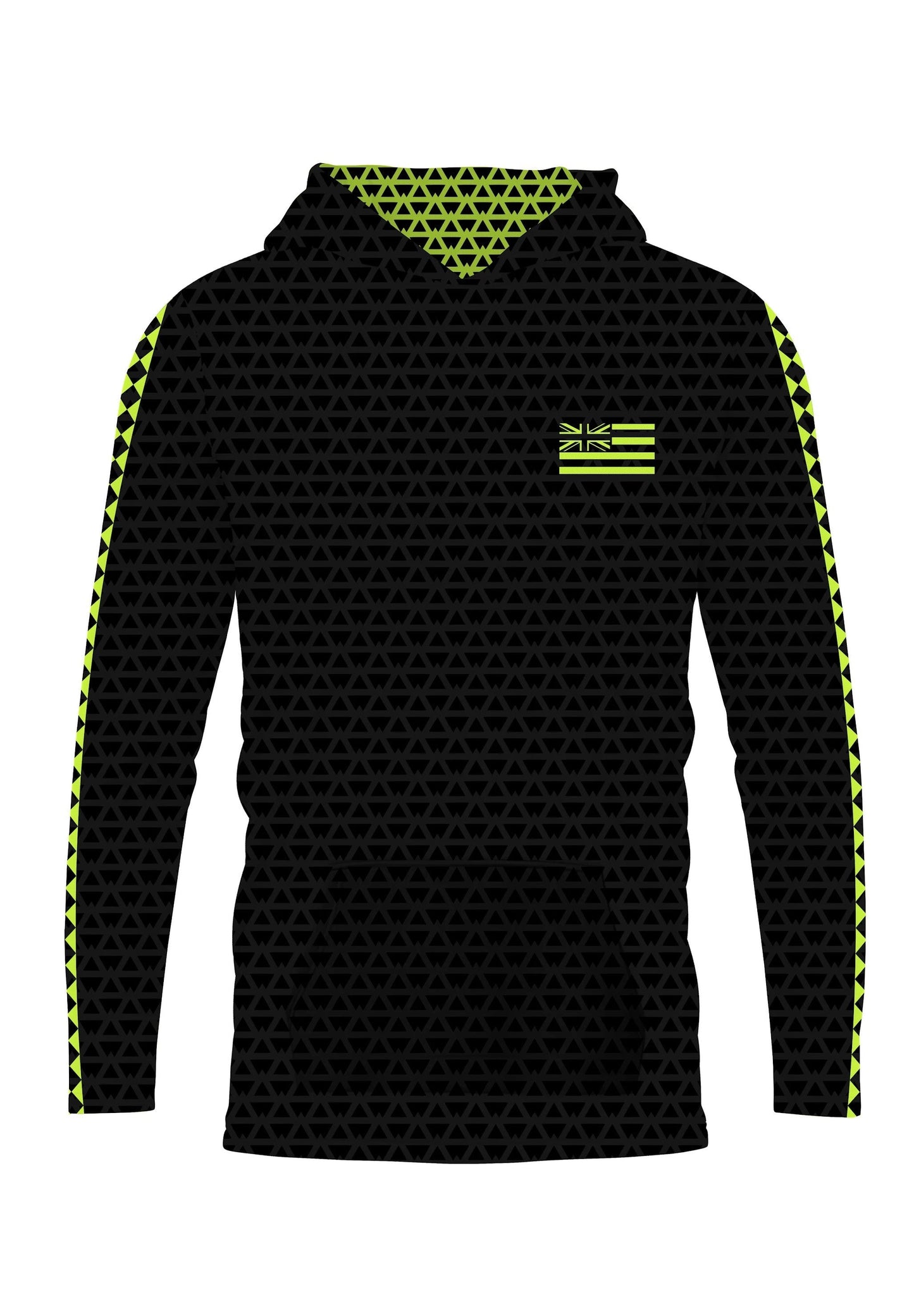 Iwa Triangles Hooded Long Sleeve Drifit Neon on Black