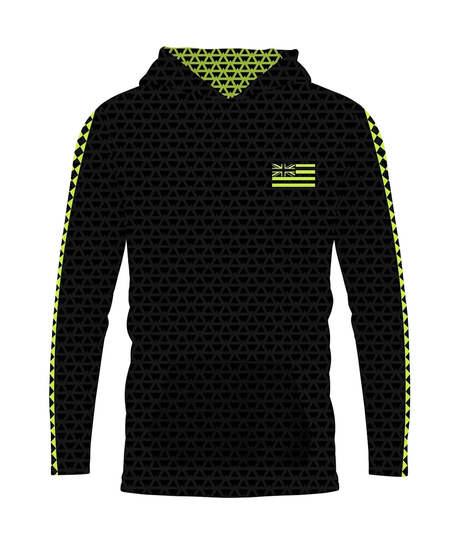 Iwa Triangles Youth Hooded Long Sleeve Drifit Neon on Black
