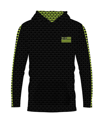 Iwa Triangles Youth Hooded Long Sleeve Drifit Neon on Black