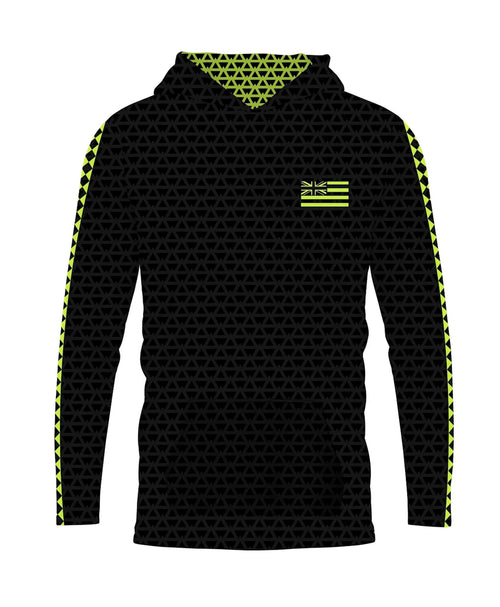 Iwa Triangles Youth Hooded Long Sleeve Drifit Neon on Black