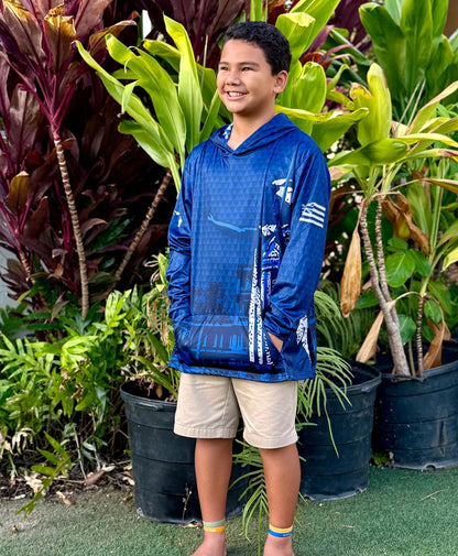 Kamehameha Navy & White Toddler Hooded Longsleeve Drifit