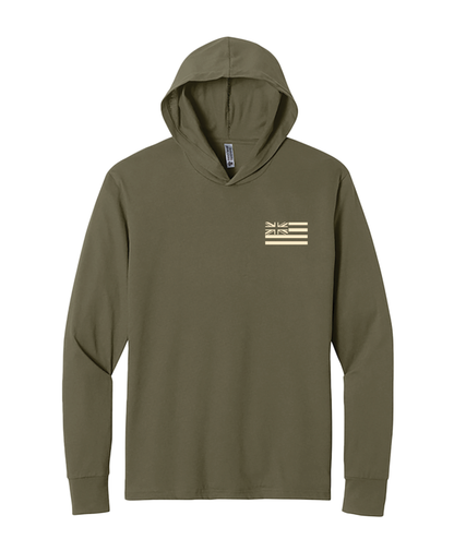 Keep Hawaiian Lands in Hawaiian Hands Cotton Blend Hooded Long Sleeve Beige on Olive