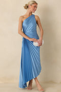 Poetic Charm Light Blue Asymmetric One Shoulder Maxi Dress