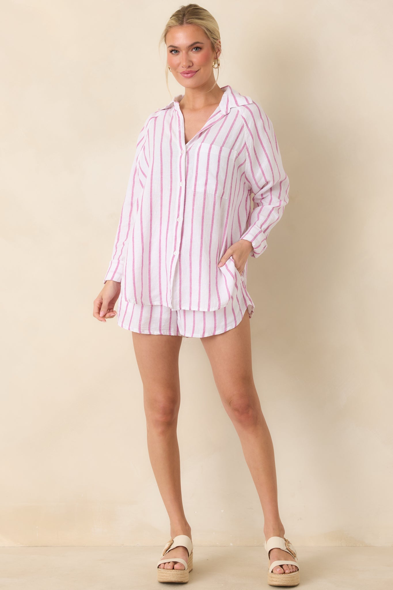 Z Supply Spanish Rose Perfect Linen Stripe Shorts