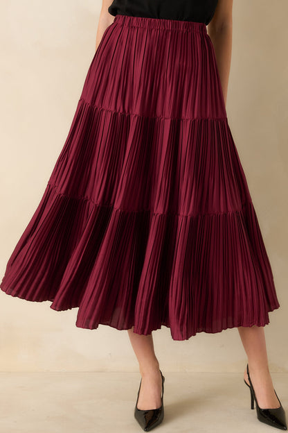 This Feels Right Burgundy Tiered Pleated Midi Skirt