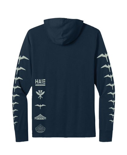 Mauka to Makai Cotton Blend Hooded Long Sleeve Light Sage on Navy