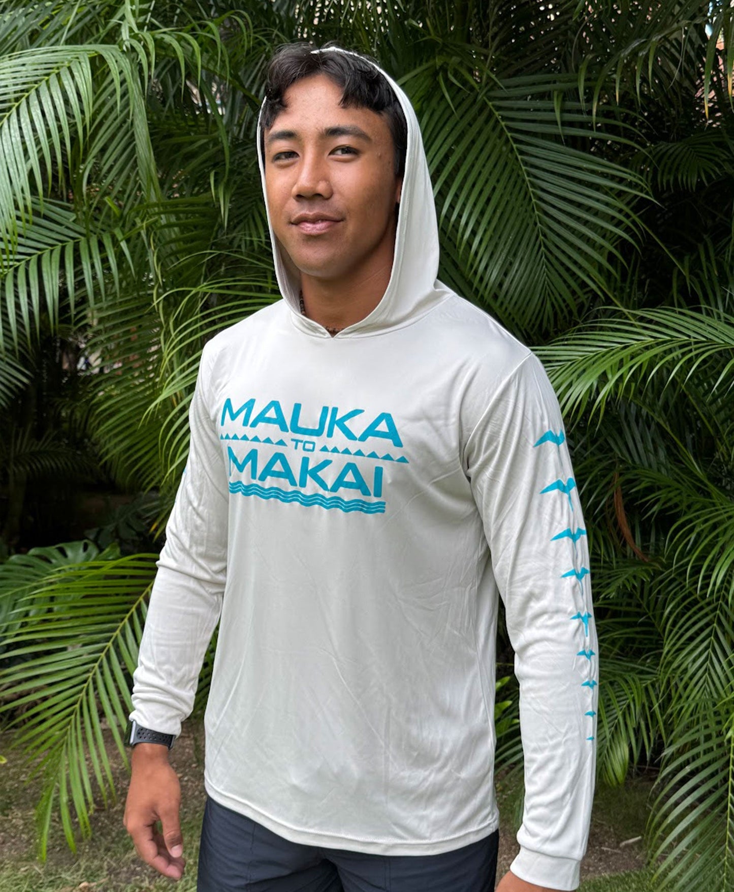 Mauka to Makai Hooded Long Sleeve Drifit Teal on Sand