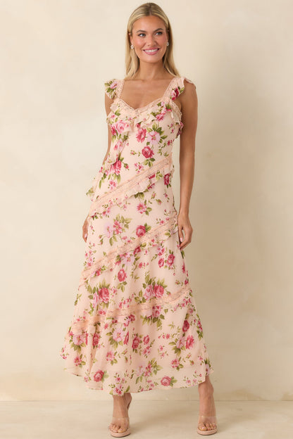 Yours Always Rose Pink Floral Lace & Ruffle Trim Midi Dress