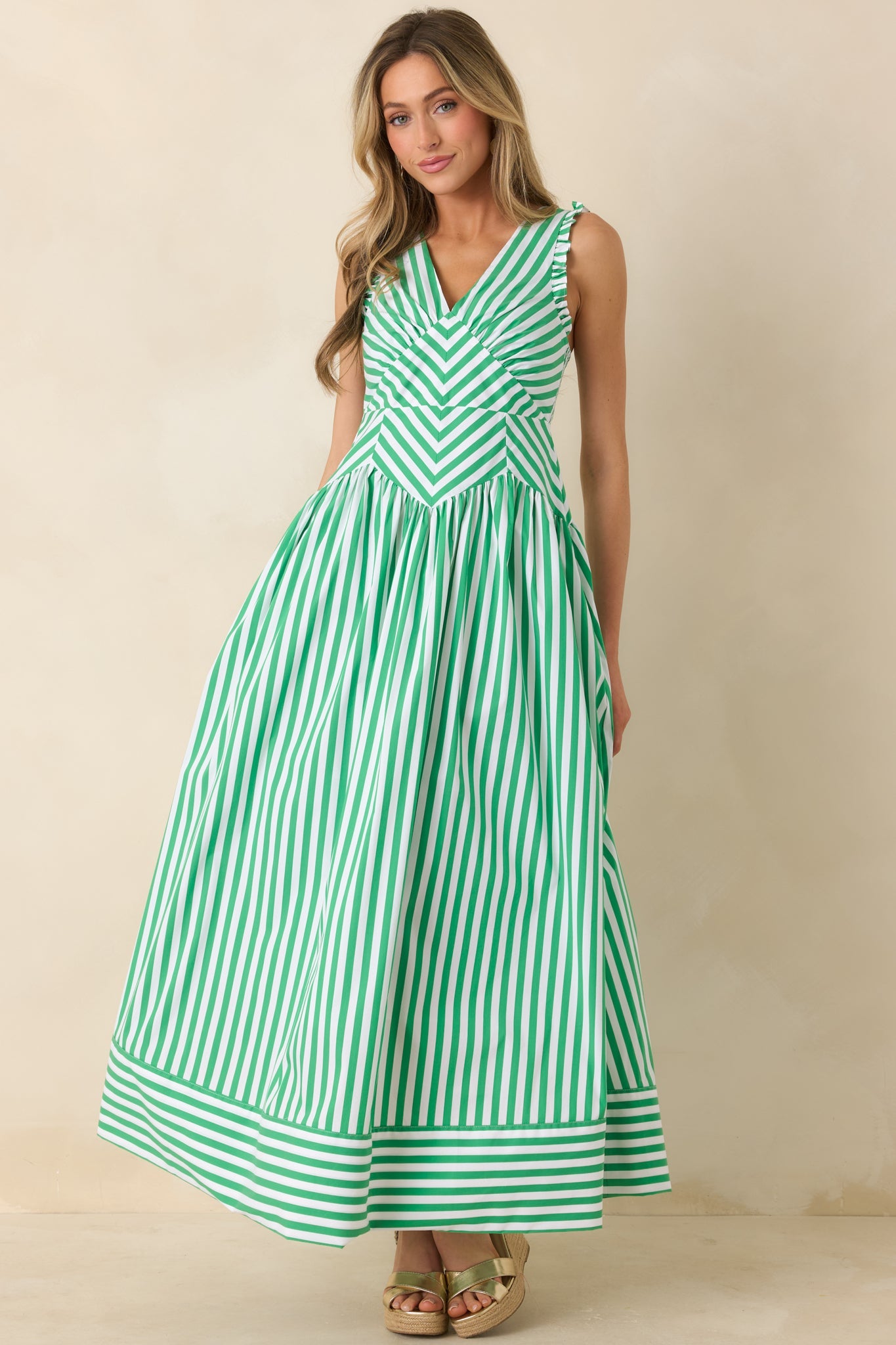 It’s a Good Thing Green Stripe Cotton Blend Sleeveless Maxi Dress