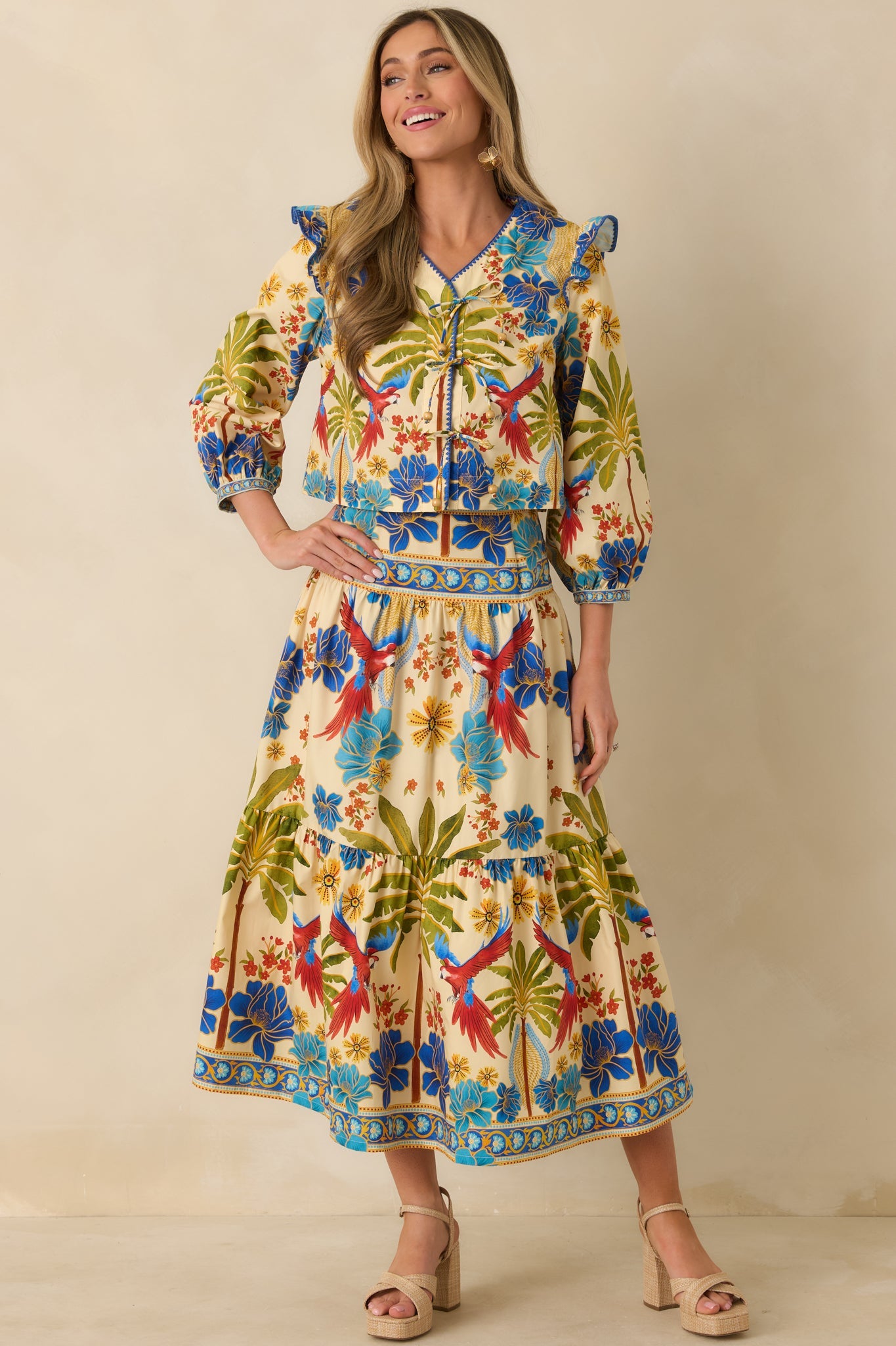 Aylaya Madrid Multi Cotton Tie-Front Top