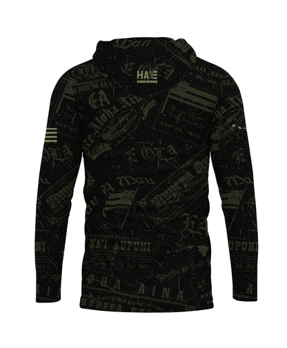 Nupepa Olelo Hawaii Hooded Long Sleeve Drifit Black