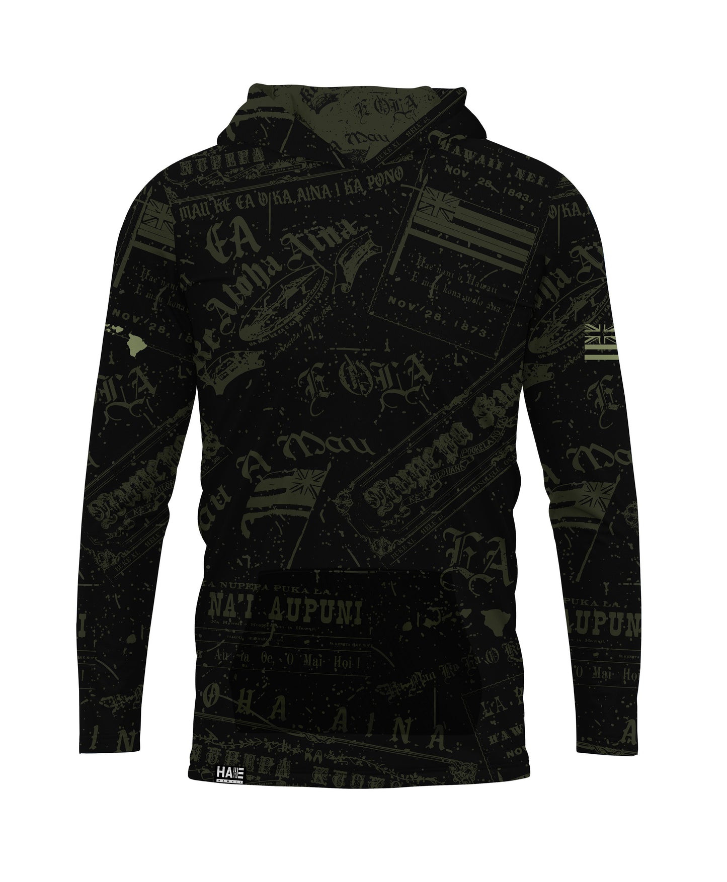 Nupepa Olelo Hawaii Hooded Long Sleeve Drifit Black