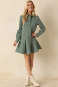 Perfectly Aligned Dark Olive Stripe Long Sleeve Shirt Dress