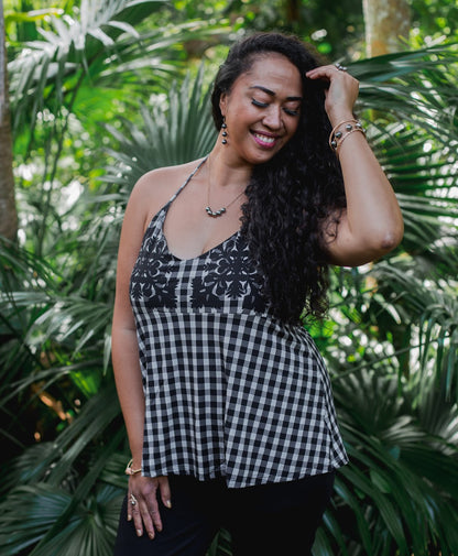 Palaka Kuiki Hoku Halter Top in Black