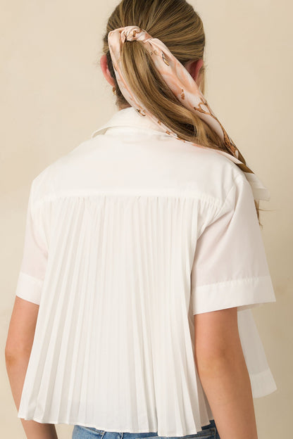 Duly Noted White Pleated Back Button-Up Blouse