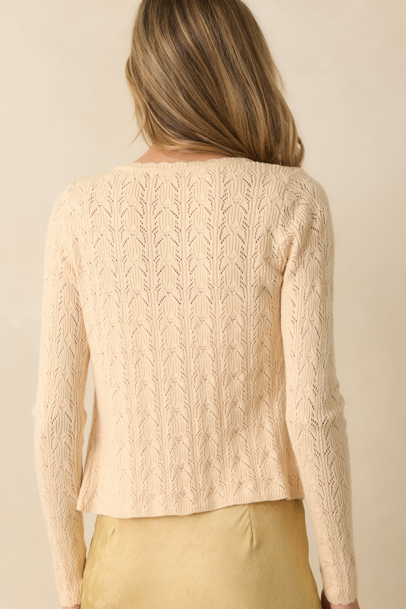 Above All Else Ivory Pointelle Knit Button Up Cardigan