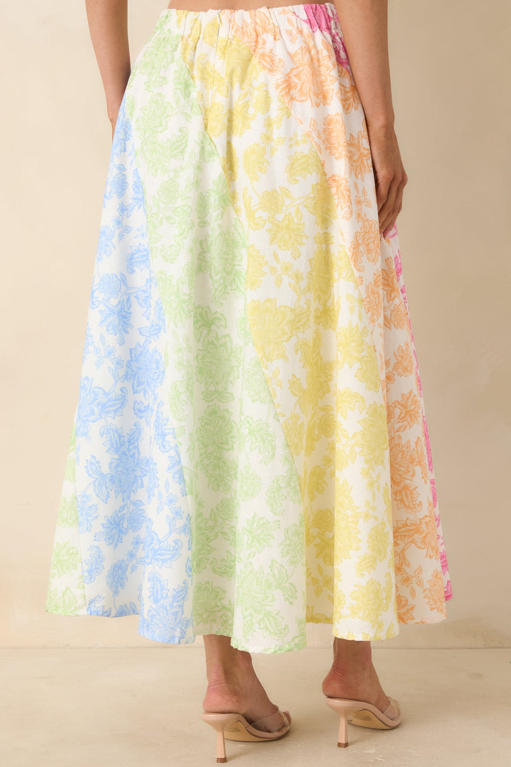 She’s a Rainbow Multi Floral Cotton Linen Midi Skirt