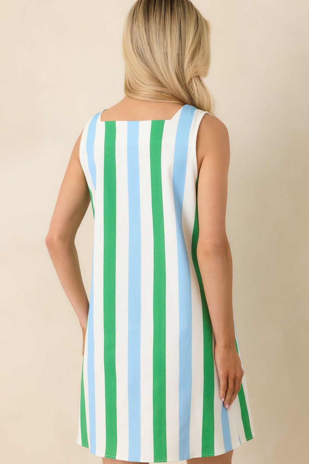 Out the Door Green & Light Blue Stripe Cotton Sleeveless Mini Dress