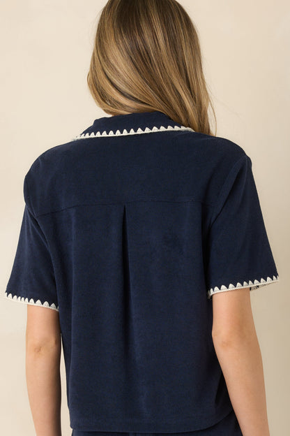 Z Supply Navy Cotton Blend Miles Loop Terry Shirt