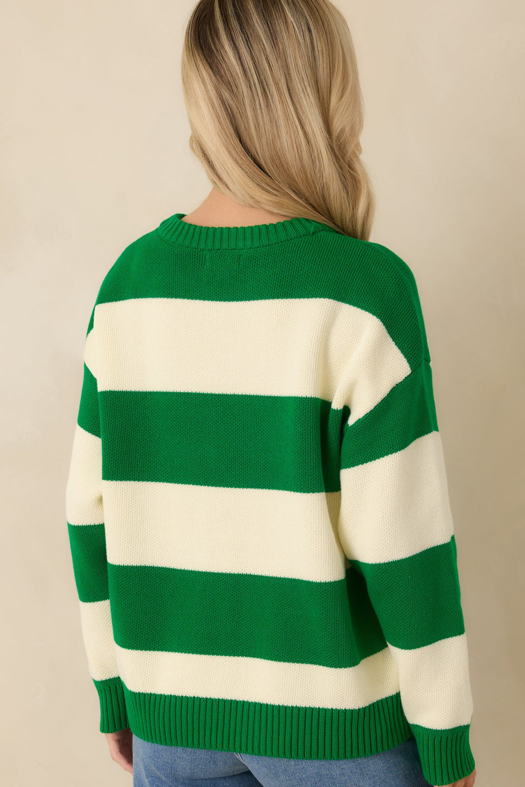 Courtside Classic Kelly Green Stripe Cotton Knit Tennis Sweater