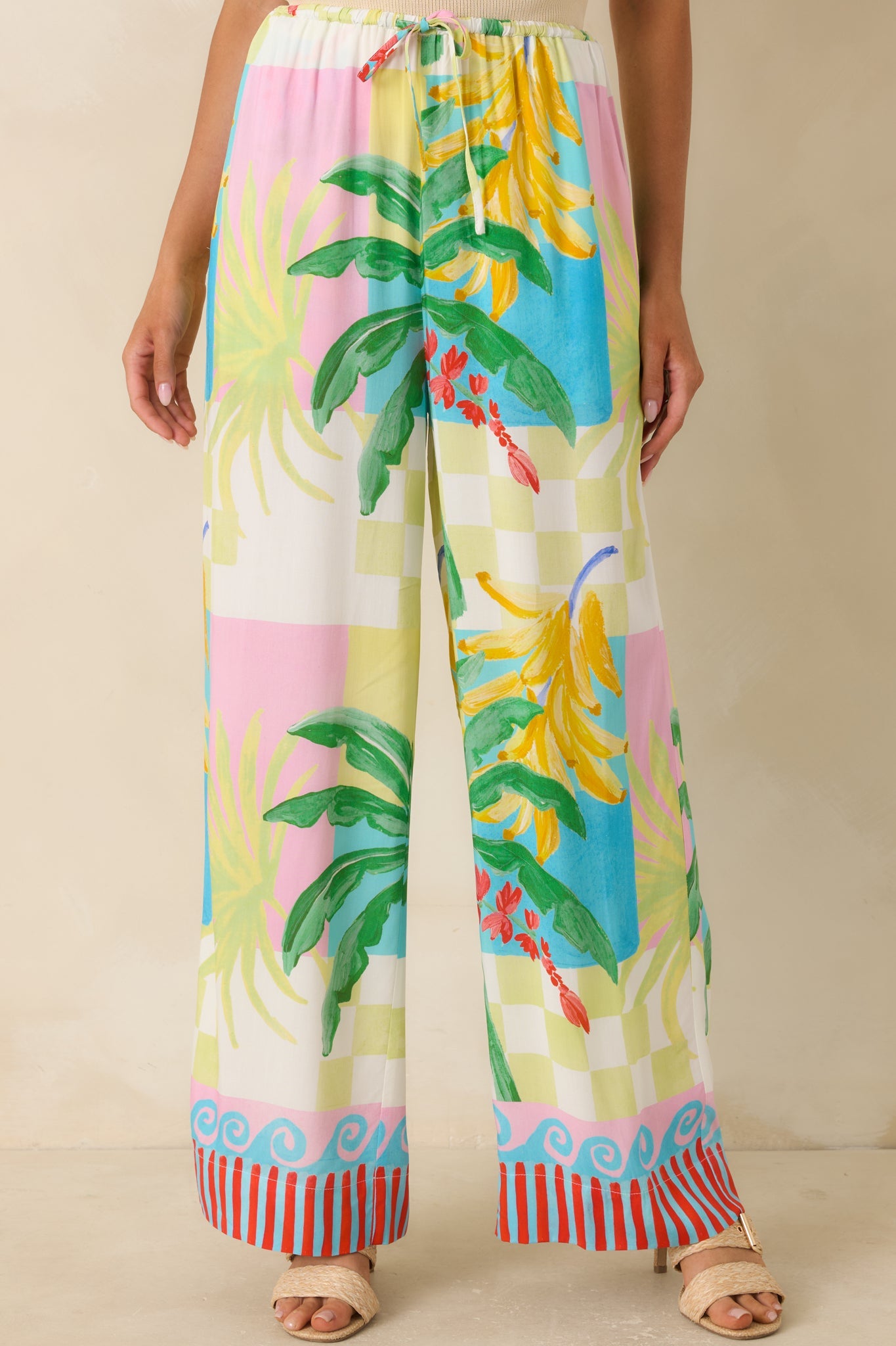 MINKPINK Palmira Multi Vacation Palms Print Drawstring Pants