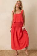 Paradisa Calista Sangria Red Linen Blend Side-Tie Crop Top
