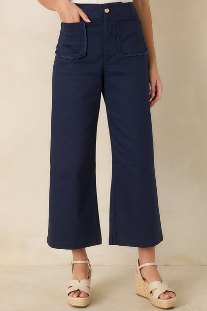Prosperina Miller Navy Cotton Scalloped Pocket Pants