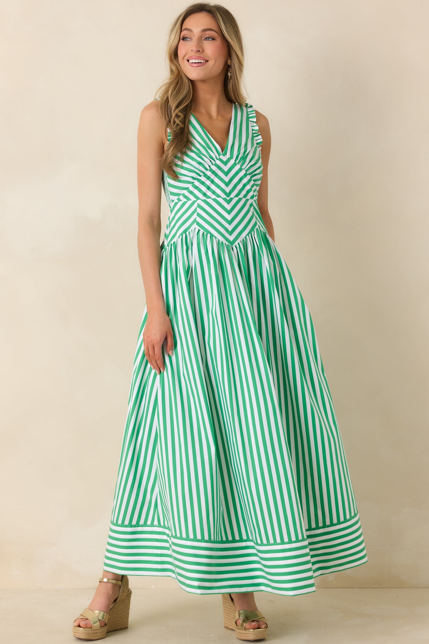 It’s a Good Thing Green Stripe Cotton Blend Sleeveless Maxi Dress