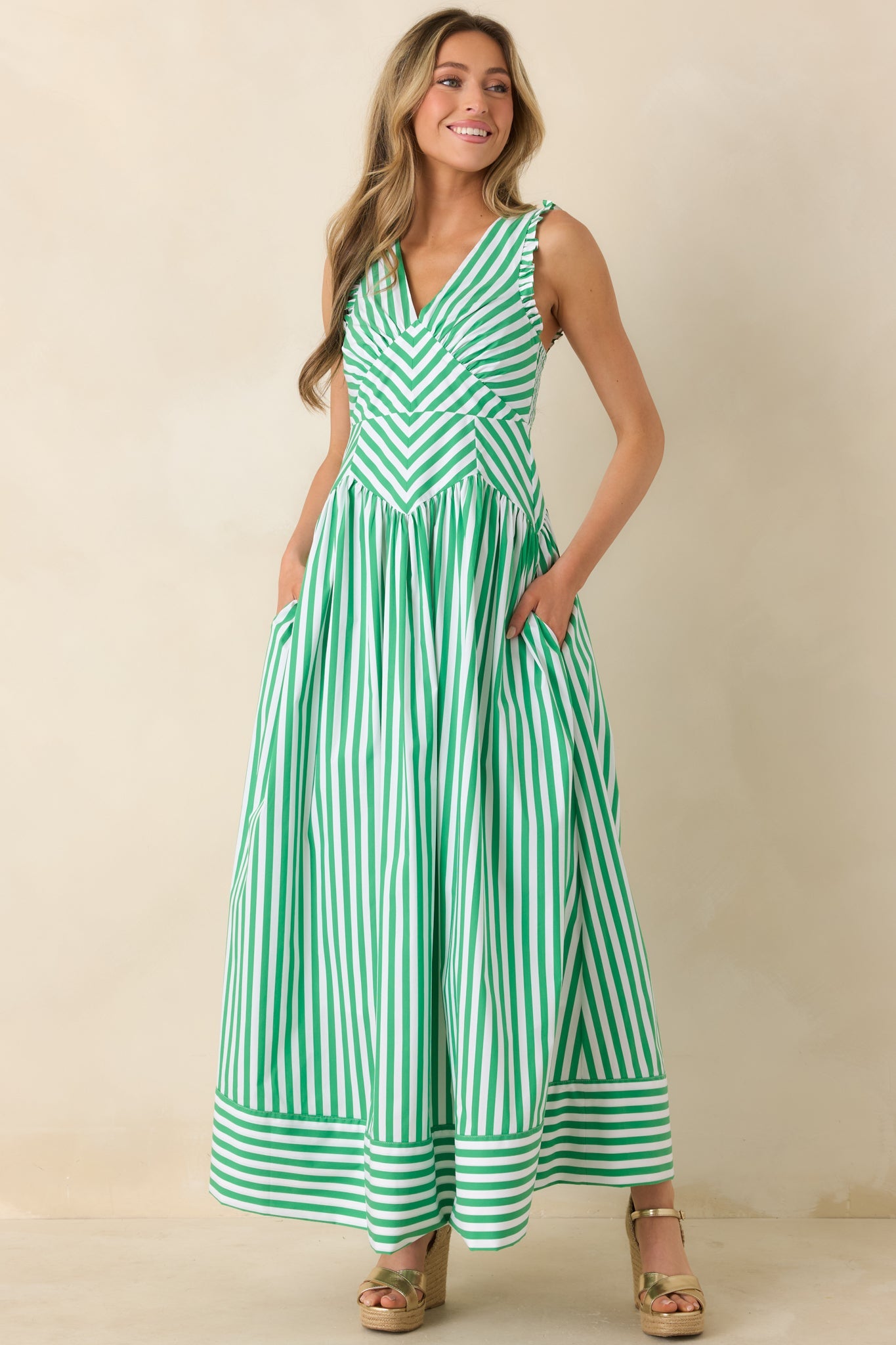 It’s a Good Thing Green Stripe Cotton Blend Sleeveless Maxi Dress