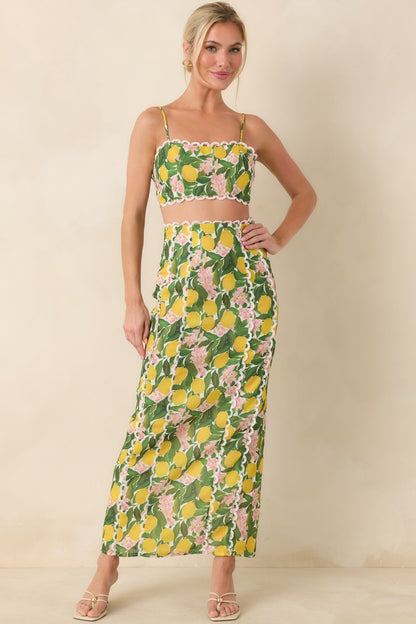 Sweetest in the Grove Yellow Multi Lemon Blossom Crop Top