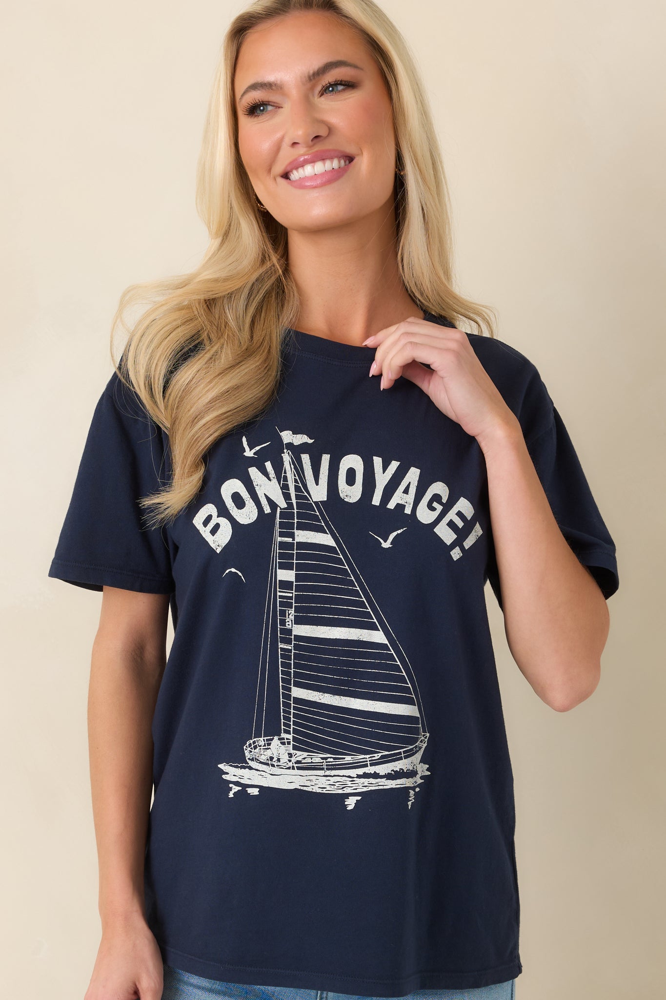 Z Supply Navy Blue Cotton Voyage Boyfriend Tee