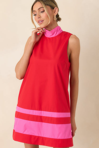 Up to Something Red & Pink Contrast Tie-Back Sleeveless Mini Dress
