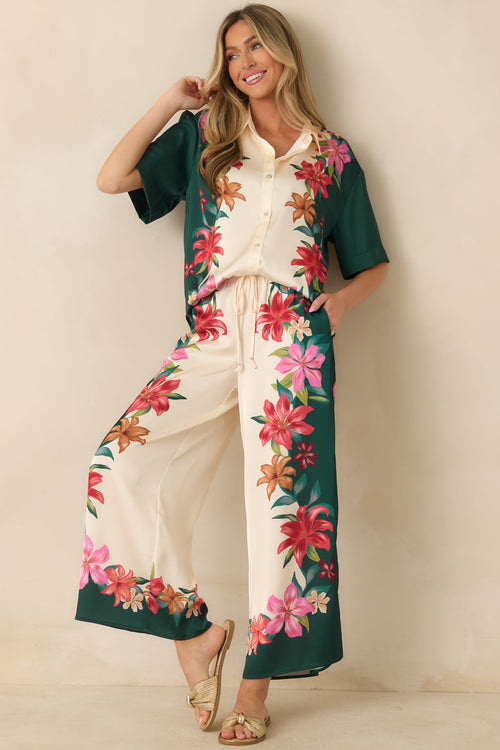 Z Supply Lani Kiwi Teal Multi Floral Button Up Top