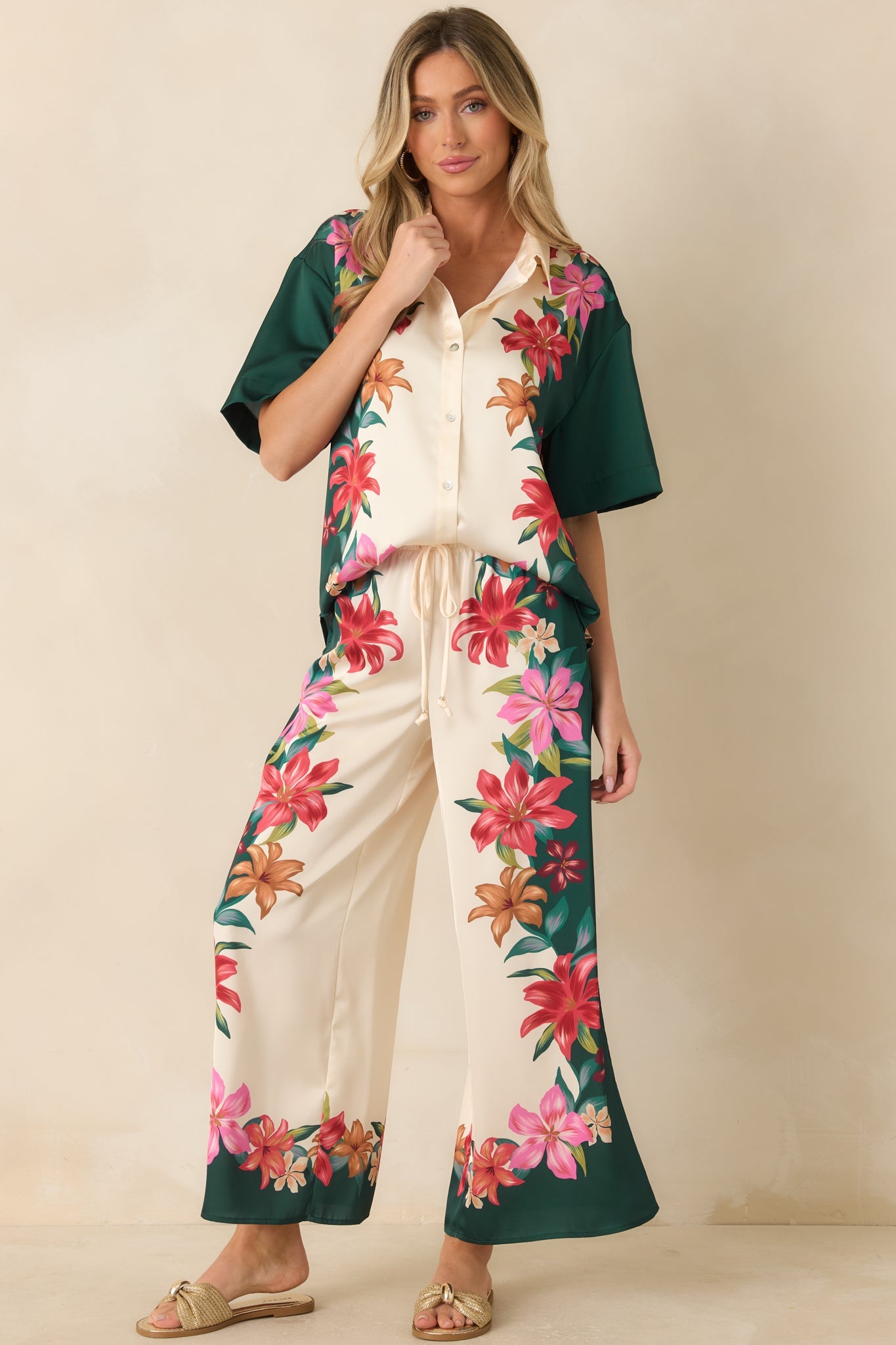 Z Supply Lani Kiwi Teal Multi Floral Button Up Top