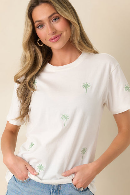 Z Supply White Palms Cotton Boyfriend Tee