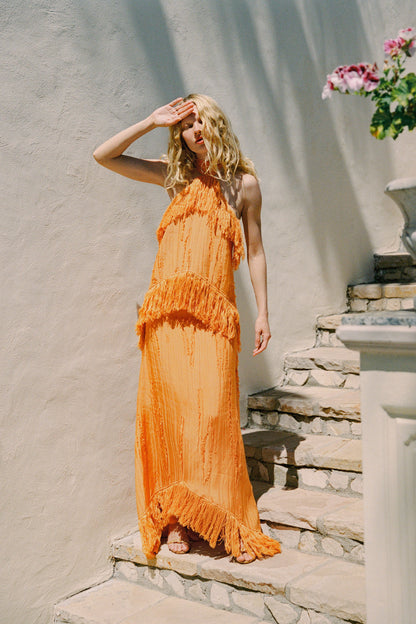 Lennie Fringe Skirt — Orange
