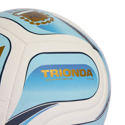 Soccer ball close-up with TRIONDA logo and light blue oval graphic